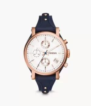 Image of Fossil Women Original Boyfriend Chronograph Navy Leather Watch