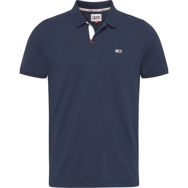 Image of Tommy Jeans Mens Slim Short-Sleeve Polo Shirt Navy male M