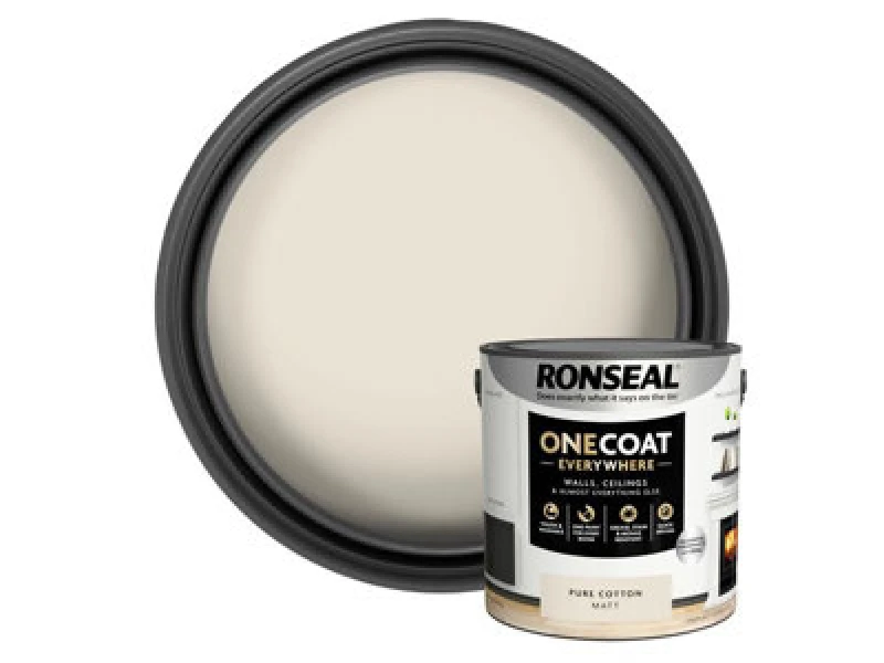 Image of Ronseal One Coat Everywhere Multi Surface Matt Paint Pure Cotton - 2.5L Natural