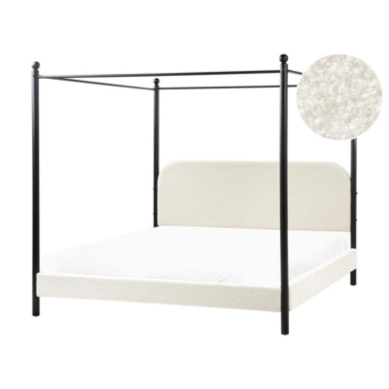 Image of Beliani Four Poster Bed Boucle Dannemois 180 X 200 Cm (Eu Super King) Off-White