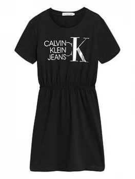 Image of Calvin Klein Jeans Girls Hybrid Logo T-Shirt Dress - Black, Size 16 Years, Women