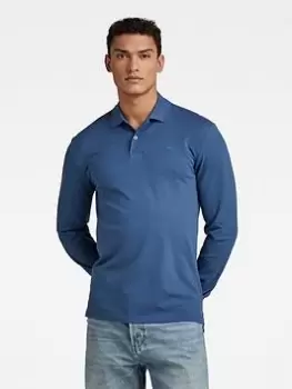 Image of G-Star RAW G-star Dunda Long Sleeve Core Polo Shirt - Blue, Size S, Men