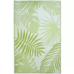 Image of Homescapes - Green Tropical Leaf Pattern Reversible Outdoor Rug - Green