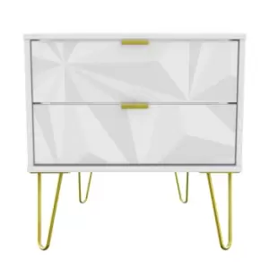 Image of Triangle Wireless Charging White 2 Drawer Side Table (H)570mm (W)395mm