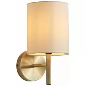 Image of Dimmable LED Wall Light Antique Brass & Cream Shade Modern Lounge Lamp Lighting