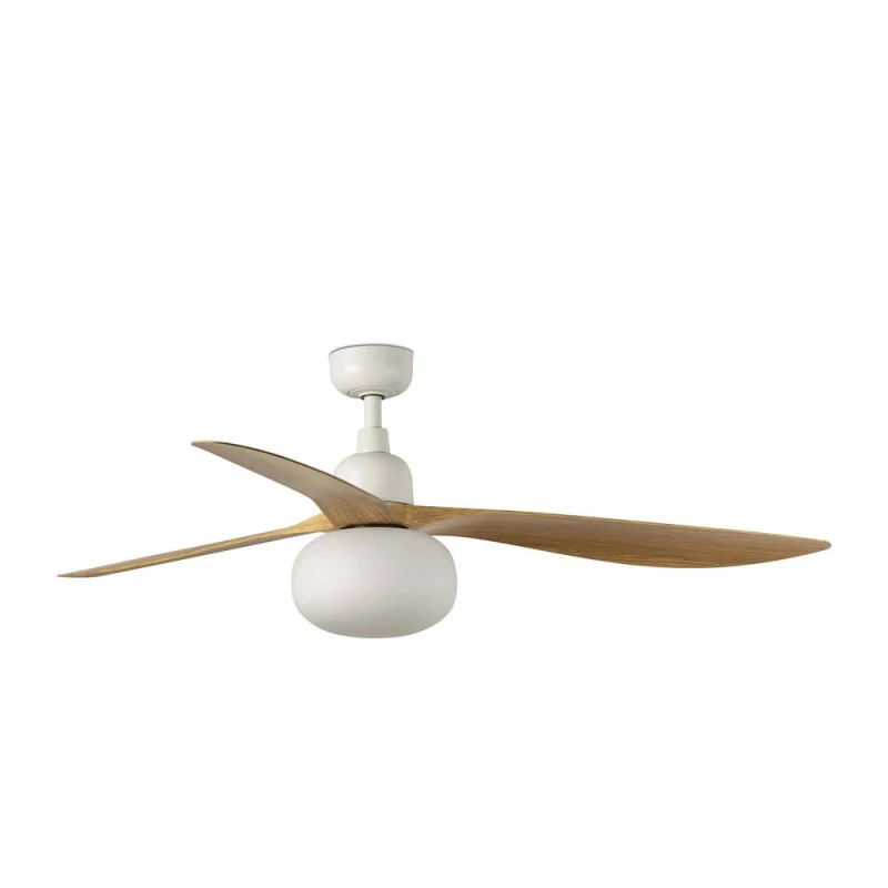 Image of Netlighting Outwood Large 3 Blade Ceiling Fan White Oak Wood Light 1x E27 IP44 in Brown Brown Unisex