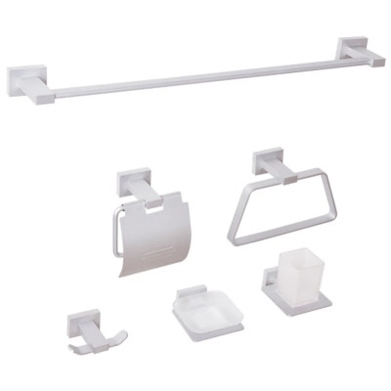 Image of Beliani 6 Piece Bathroom Hardware Set Riohacha With Towel Bars And Hooks Silver