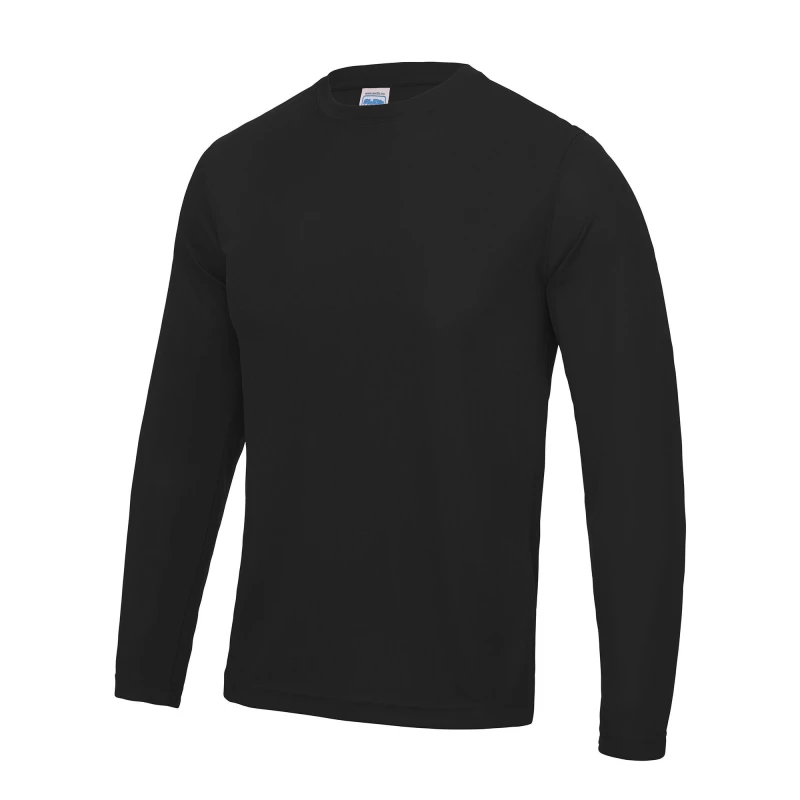 Image of AWDis AWDis Men Just Cool Long Sleeve Cool Sports Performance Plain T-Shirt in Black Size: Small Black S Male 5055747891720