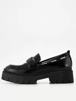 Image of HUGO Kris Moccassin Leather Chunky Loafer - Black, Size 37, Women