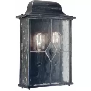 Image of Loops - IP43 2 Bulb Lantern Leaded Glass Weatherproof Black Silver LED E27 60W