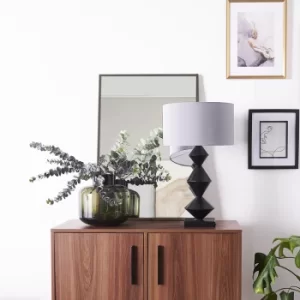 Image of Batali Distressed Black Table Lamp with Large Dark Grey Reni Shade