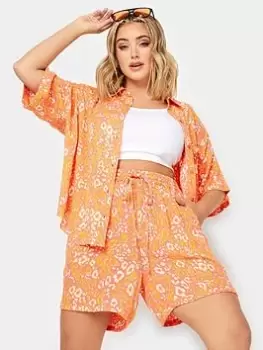 Image of Yours Crinkle Shorts Co-ord Leopard Pink, Size 16, Women