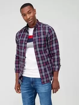 Image of Superdry Vintage Long Sleeve London Shirt - Navy, Size S, Men