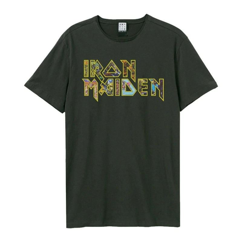 Image of Iron Maiden Mens Logo T-Shirt in Charcoal Size: Small Charcoal Male S