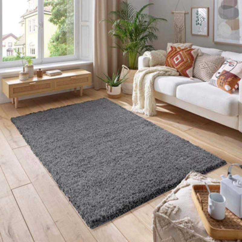 Image of Smart Living Smart Living Soft Fluffy 5cm Thick Pile Shaggy Area Rugs for Living Room, Bedroom in Dark Grey Size: 80cm x 150cm Dark Grey 80cm x 150c