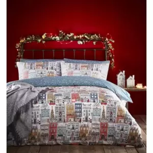 Image of Furn Festive Christmas Town Duvet Cover Set (Single) (Multicoloured)