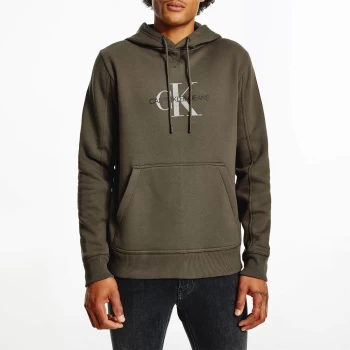 Image of Calvin Klein Jeans Mens Archival Monogram Flock Hoodie - Black Olive/Crockery - L