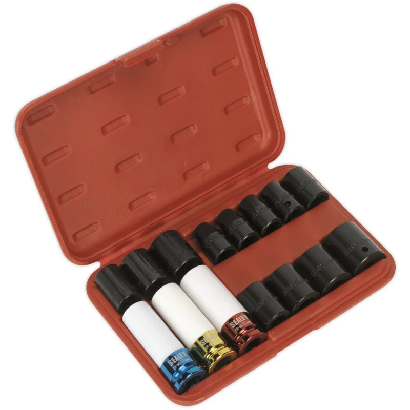 Image of Loops 15 Piece PREMIUM Impact Socket & Wheel Nut Remover Set - 1/2" Sq Drive Multi