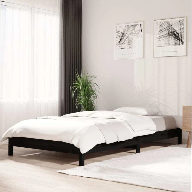 Image of VIDAXL Stack Bed without Mattress Black 75x190cm Small Single Solid Wood Pine Vidaxl 8720287073895