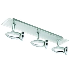 Image of 3 Light Ceiling Spotlight Bar Chrome with Glass Backplate, GU10