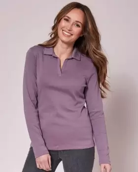Image of Cotton Traders Womens Wrinkle Free Long Sleeve Polo Top in Purple
