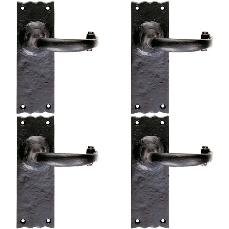 Image of Loops 4x PAIR Forged Curved Lever Handle on Latch Backplate 155 x 54mm Black Antique Black