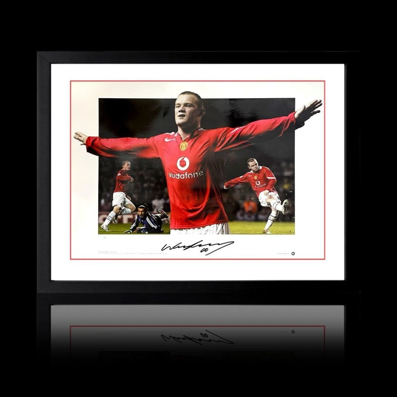 Image of The Fan Cave Wayne Rooney Signed Manchester United Deluxe Mount Red unisex 550x450mm