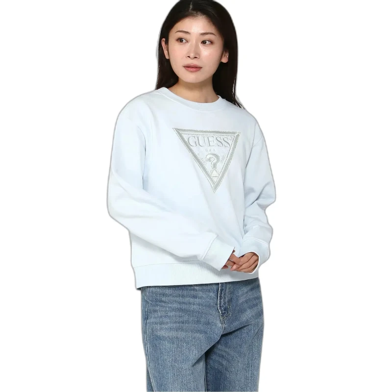 Image of Guess Womens triangle fleece sweatshirt Guess Bleu Female L