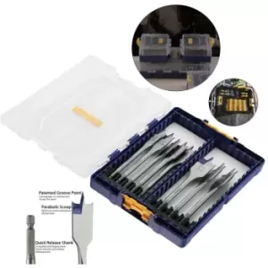 Image of Irwin - 8 Piece Blue Groove Flat Bit Set 4 x Faster Cut 12 - 32mm Tough Case TStak