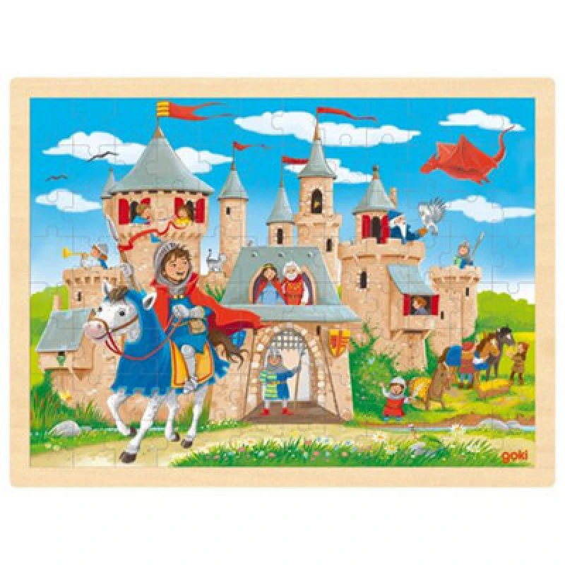 Image of Goki Wooden Jigsaw Puzzle Knights Castle Childrens 96 Piece Activity Toy Set - Age 3+