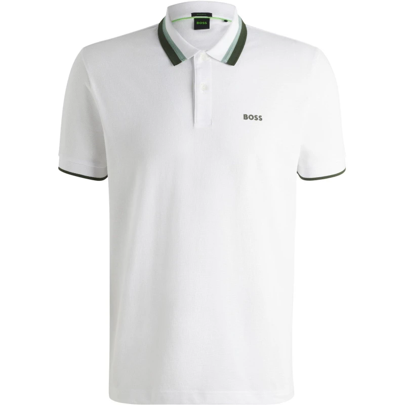 Image of Boss Mens Paddy Green Short Sleeve Polo Shirt White 100 male S