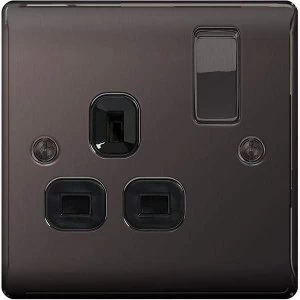 Image of BG Nexus Metal Black Nickel Double 1 Gang Plug Socket Black Inseret 13A - NBN21B