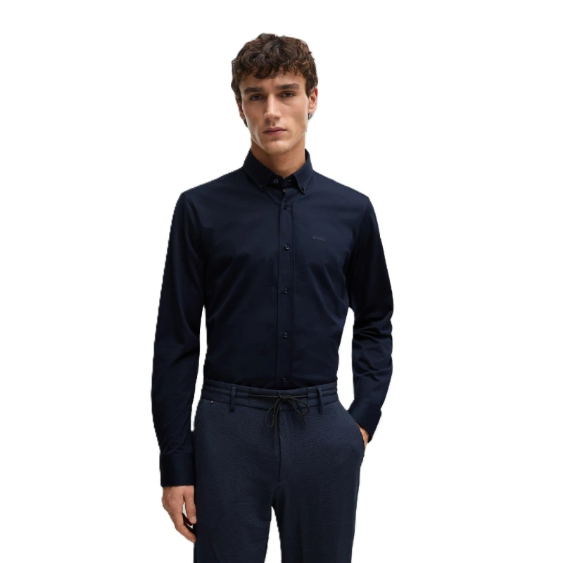 Image of Boss Mens Long Sleeve Oxford Shirt Blue male 15.7 inch