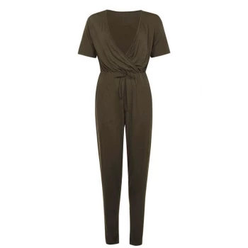 Image of Miso Wrap Jumpsuit with Tie Waist Detail - Khaki