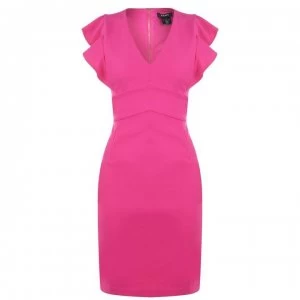 Image of DKNY V Neck Ruffle Sleeve Dress - Watermelon