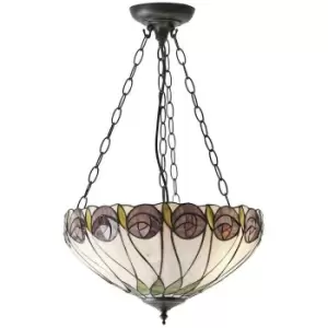 Image of Tiffany Glass 3 Light Pendant - Mackintosh Style Rose - Dark Bronze Finish