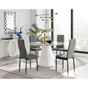 Image of Furniture Box Palma White Marble Effect Round Dining Table and 4 Grey Milan Black Leg Chairs
