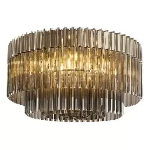 Image of Luminosa Lighting - Luminosa Poland Ceiling Lamp Round 12 Light E14, Polished Nickel, Smoke Sculpted Glass, Item Weight: 28.7kg