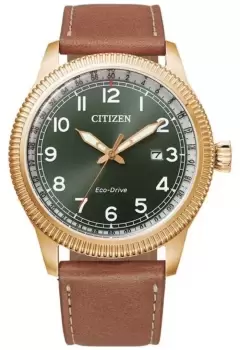Image of Citizen BM7483-15X Dress Green Dial Brown Strap Watch