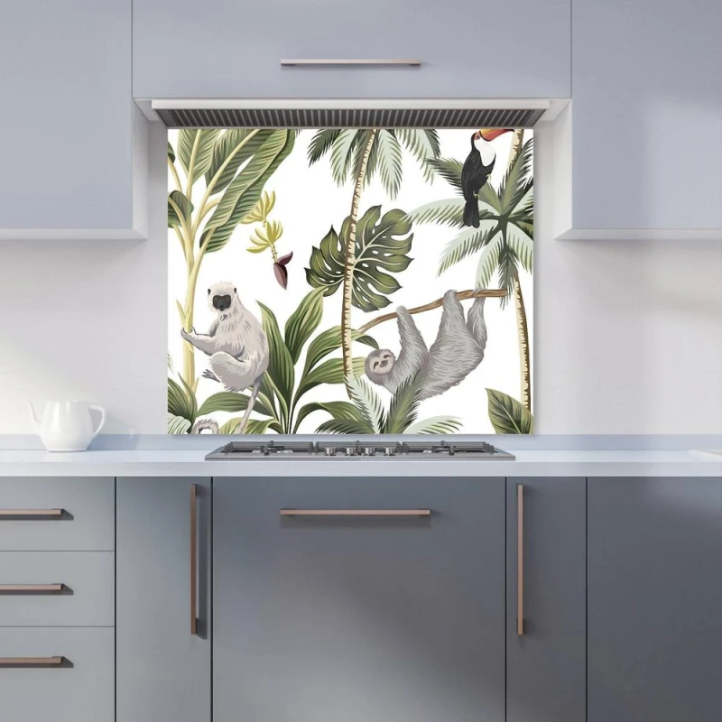 Image of Warren Reed - Designer Tropical Sloths Kitchen Splashback in Green Size: 700mm x 650mm Green Unisex 700mm x 650mm
