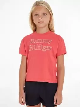 Image of Tommy Hilfiger Girls Tommy Hilfiger Stitch Short Sleeve T-Shirt - Laser Pink, Size Age: 6 Years, Women