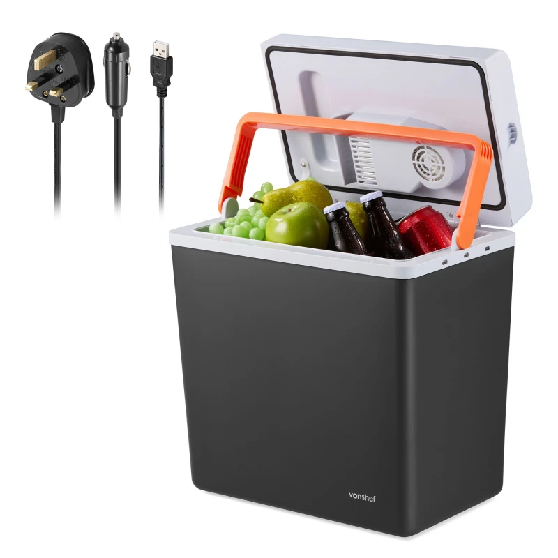 Image of VonShef 20L Electric Cool Box, Insulated Cooler Box with Hot/Cold Function in Dark Grey Dark Grey Unisex