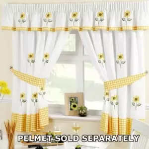 Image of Sunflower Pencil Pleat Headed Kitchen Curtains and Tiebacks, Yellow/White, 66 x 54-Inch - White