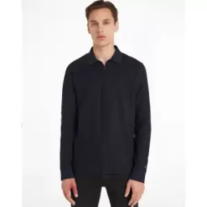 Image of Waffle Zipped Polo Shirt in Cotton with Long Sleeves