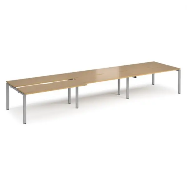 Image of Adapt Bench Desk 6 Person Rectangular Desks 4800mm With Sliding Tops Oak Tops With Silver Frames 1200mm Depth Adapt Oak STE4812-S-O