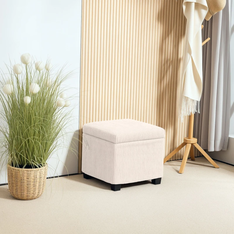 Image of HOMCOM HOMCOM Upholstered Corduroy Ottoman Storage Box with Removable Lid, Footrest in Beige Beige One Size Unisex 5063603155336