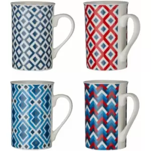 Image of Austin Blue Red and White Mugs - Set of 4 - Premier Housewares