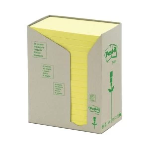 Image of Post it Sticky Notes Recycled Tower Pack 76 x 127mm Pastel Yellow 16 x 100 Sheets