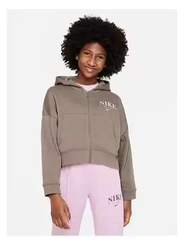 Image of Nike Older Girls Nsw Trend Fleece Full Zip Hoodie, Dark Green, Size L=12-13 Years, Women