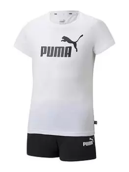 Image of Puma Puma Girls Essentials+ Logo Short & Tee Set - White, Size 7-8 Years, Women